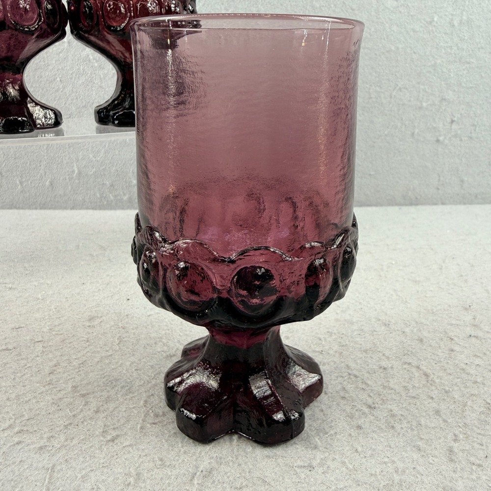 VTG Tiffin Madeira Plum Amethyst Glass Wine Goblets 5.5" MCM UV Glow Set of 4 - Picture 4 of 15
